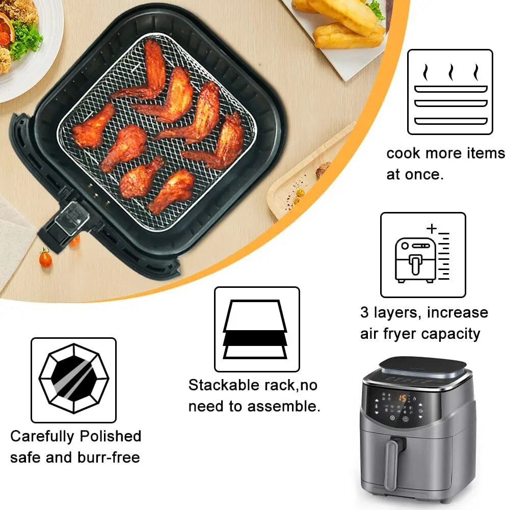 Three-piece air fryer cooking rack | Square