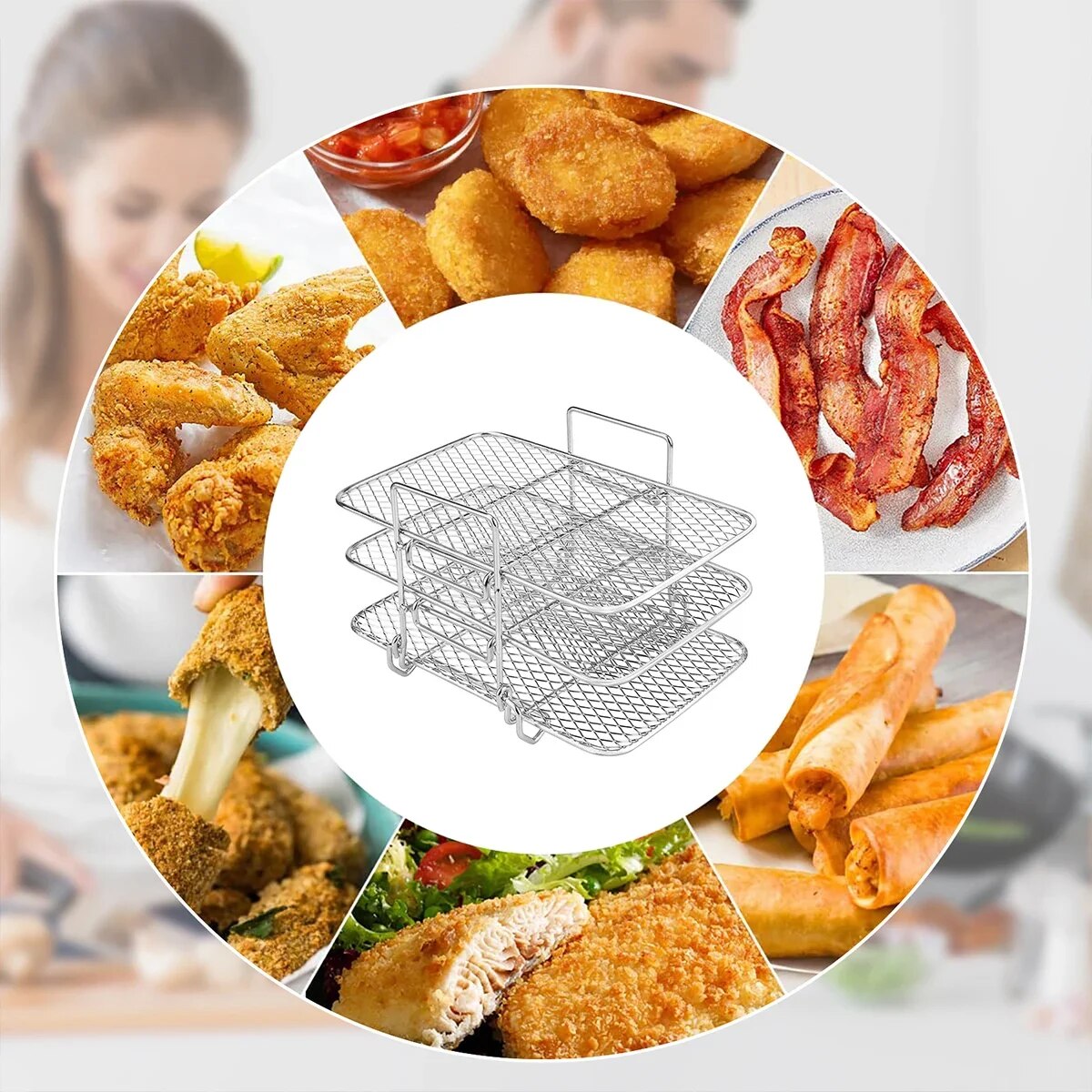 Three-piece air fryer cooking rack | Rectangular